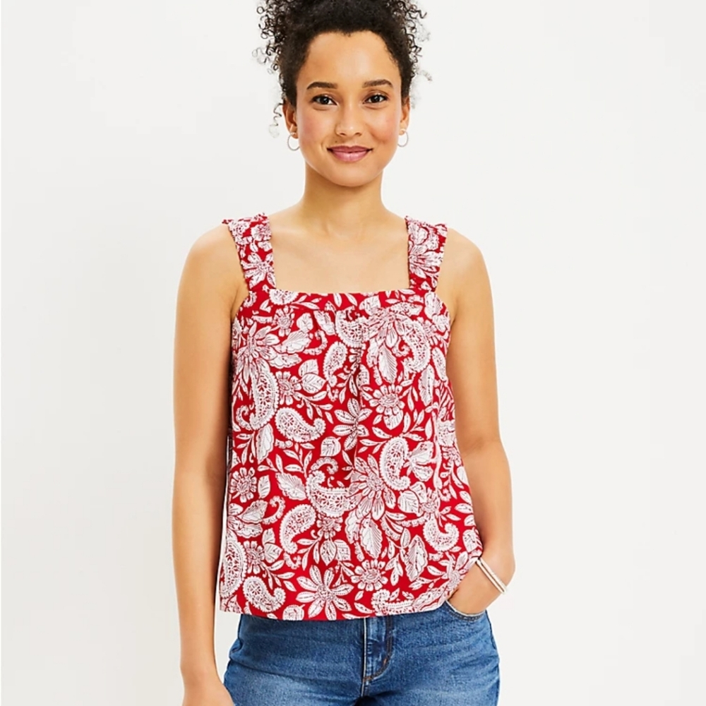 Red Floral Square-Neck Tank Top